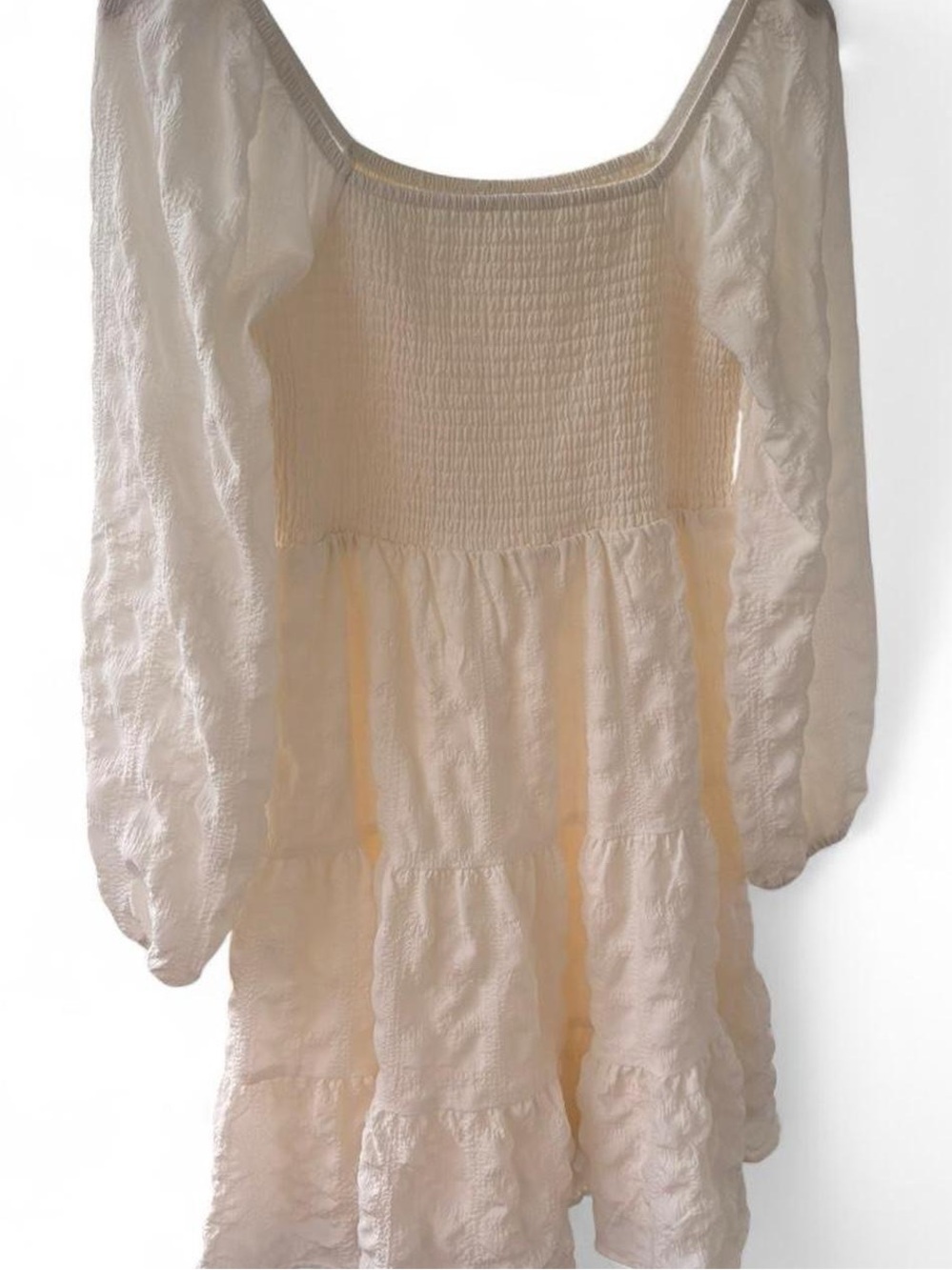 Womens Dreamy Cottagecore White Smocked Tiered Dress Puff Sleeves M Boho Cowgirl